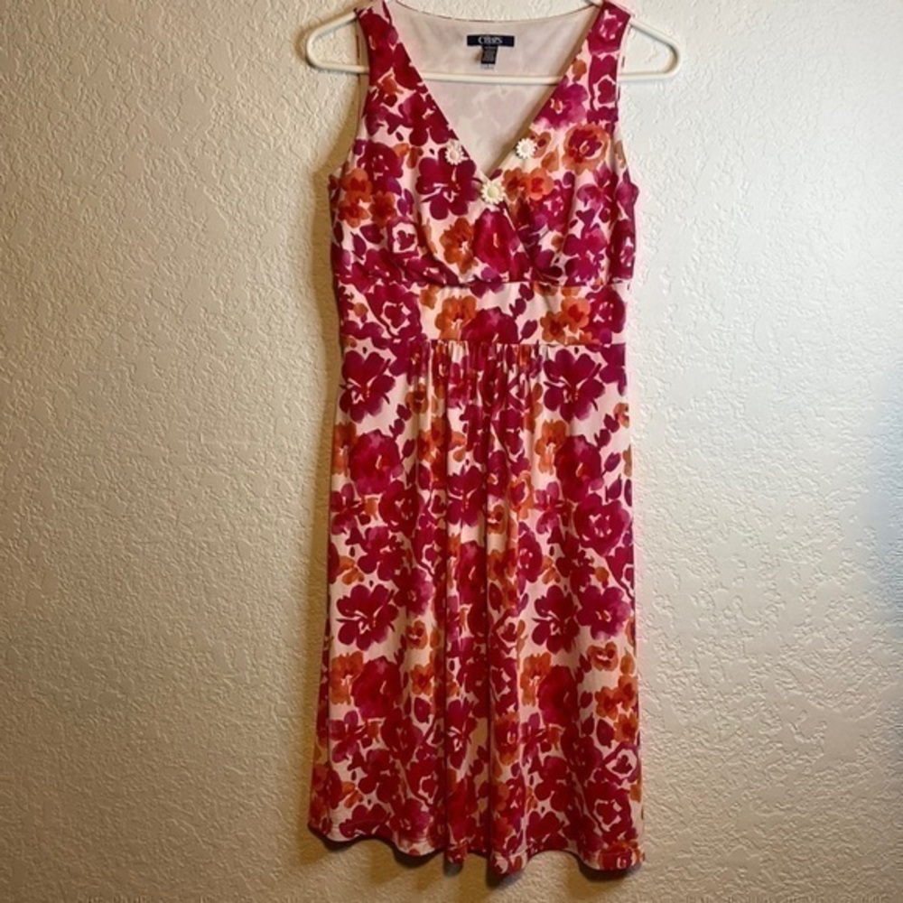CHAPS lined tank sundress floral print flower 3 button dress v neck xs